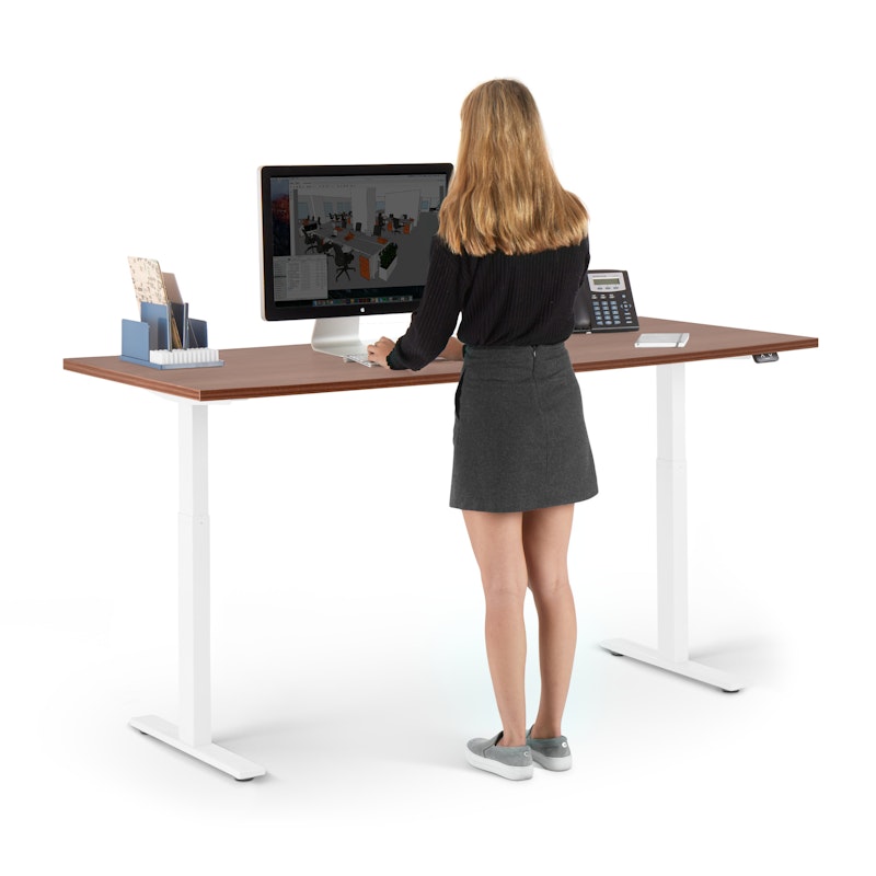 Series L 2S Adjustable Height Single Desk, Walnut, 72", White Legs,Walnut,hi-res image number 2.0