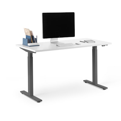 Series L 2S Adjustable Height Single Desk, White, 47", Charcoal Legs