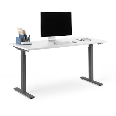 Series L 2S Adjustable Height Single Desk, White, 57", Charcoal Legs