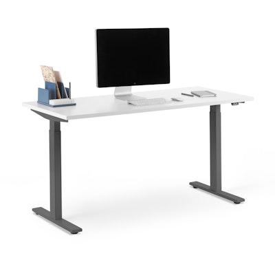 Series L 2S Adjustable Height Single Desk, White, 57", Charcoal Legs,White Series L 2S Adjustable Height Single Desk, White, 57", Charcoal Legs
