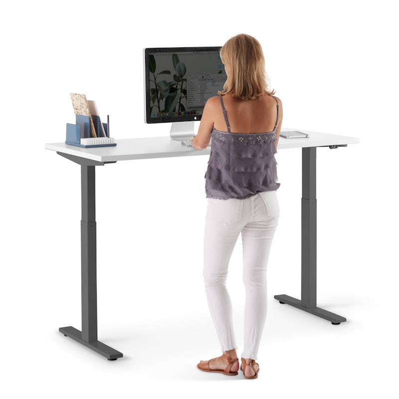 Series L 2S Adjustable Height Single Desk, White, 57", Charcoal Legs,White,hi-res image number 3