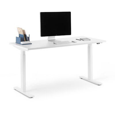 Series L 2S Adjustable Height Single Desk, White, 57", White Legs