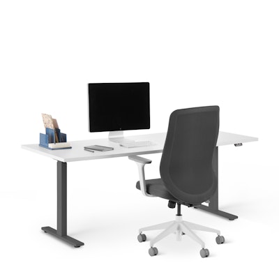 Series L 2S Adjustable Height Single Desk, White, 72", Charcoal Legs