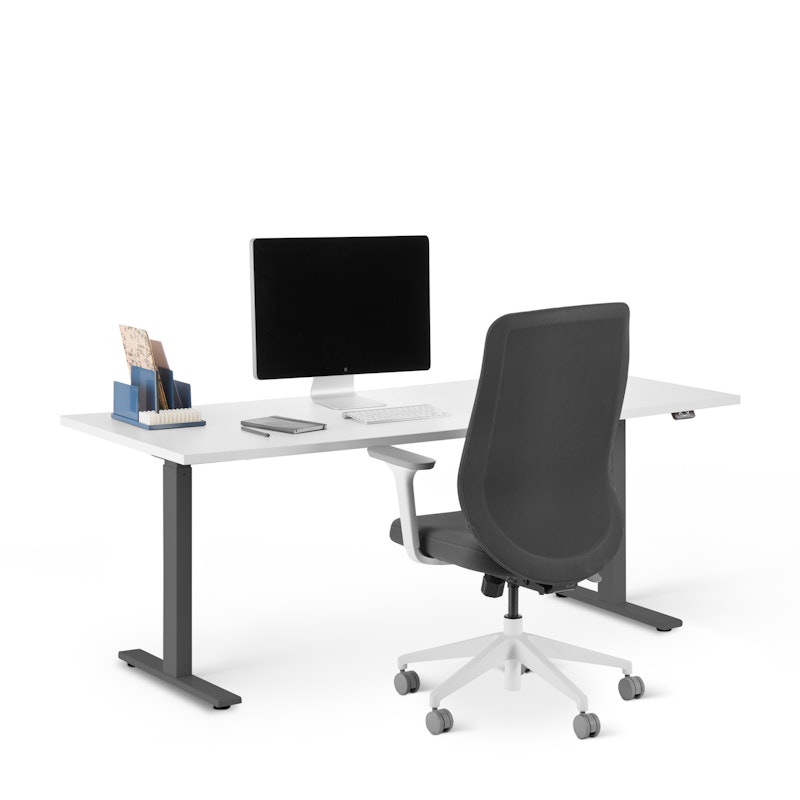Series L 2S Adjustable Height Single Desk, White, 72", Charcoal Legs,White,hi-res image number 0.0