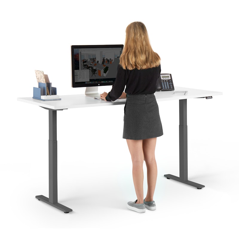 Series L 2S Adjustable Height Single Desk, White, 72", Charcoal Legs,White,hi-res image number 3