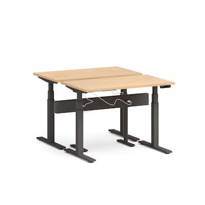Series L Desk for 2 + Boom Power Rail, Natural Oak, 47", Charcoal Legs,Natural Oak Series L Desk for 2 + Boom Power Rail, Charcoal Legs