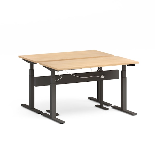 Series L Desk for 2 + Boom Power Rail, Natural Oak, 57", Charcoal Legs,Natural Oak,hi-res