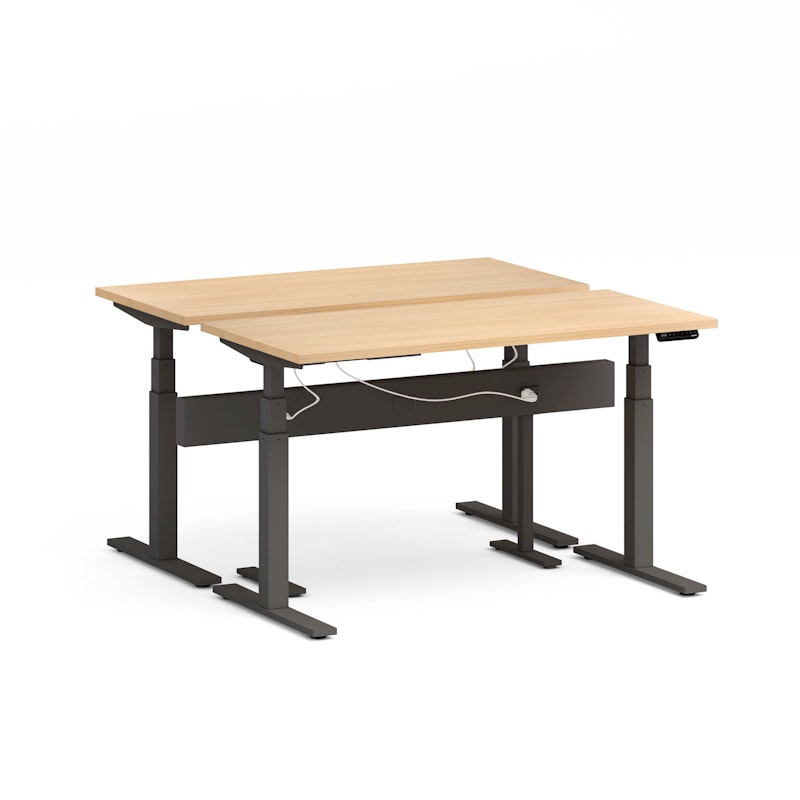 Series L Desk for 2 + Boom Power Rail, Natural Oak, 57", Charcoal Legs,Natural Oak,hi-res image number 0.0