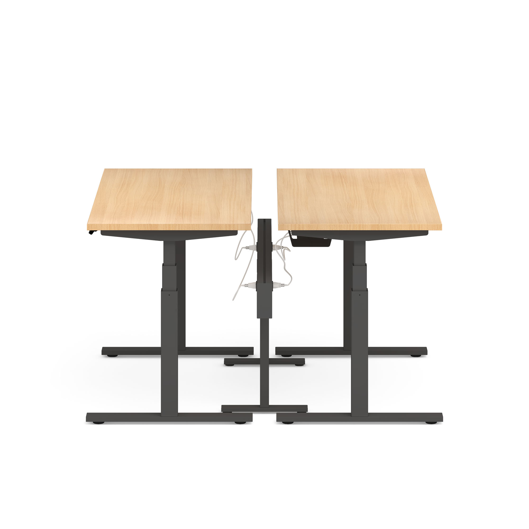 Series L Desk for 2 + Boom Power Rail, Natural Oak, 57", Charcoal Legs,Natural Oak,hi-res