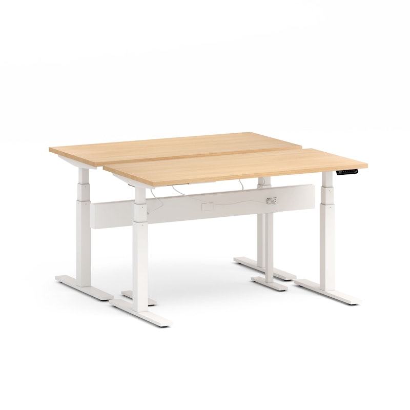 Series L Desk for 2 + Boom Power Rail, Natural Oak, 57", White Legs,Natural Oak,hi-res image number 0.0