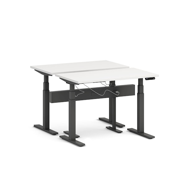 Series L Desk for 2 + Boom Power Rail, White, 47", Charcoal Legs,White,hi-res