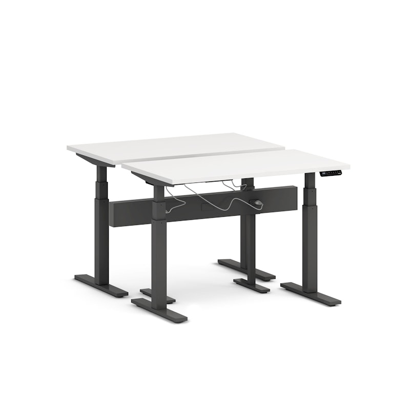 Series L Desk for 2 + Boom Power Rail, White, 47", Charcoal Legs,White,hi-res image number 0.0