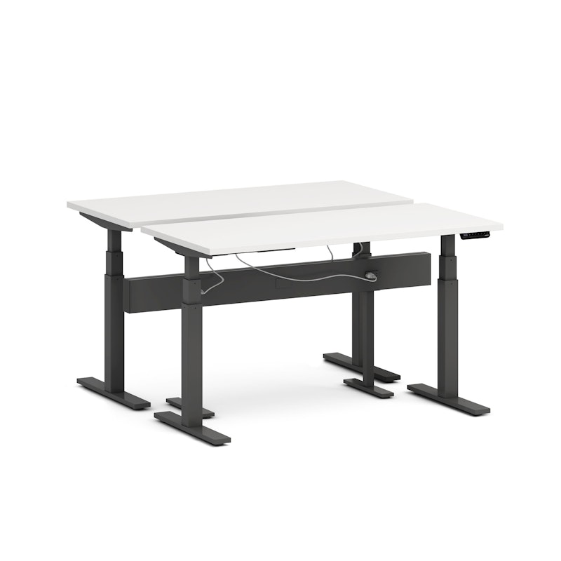 Series L Desk for 2 + Boom Power Rail, White, 57", Charcoal Legs,White,hi-res image number 0.0