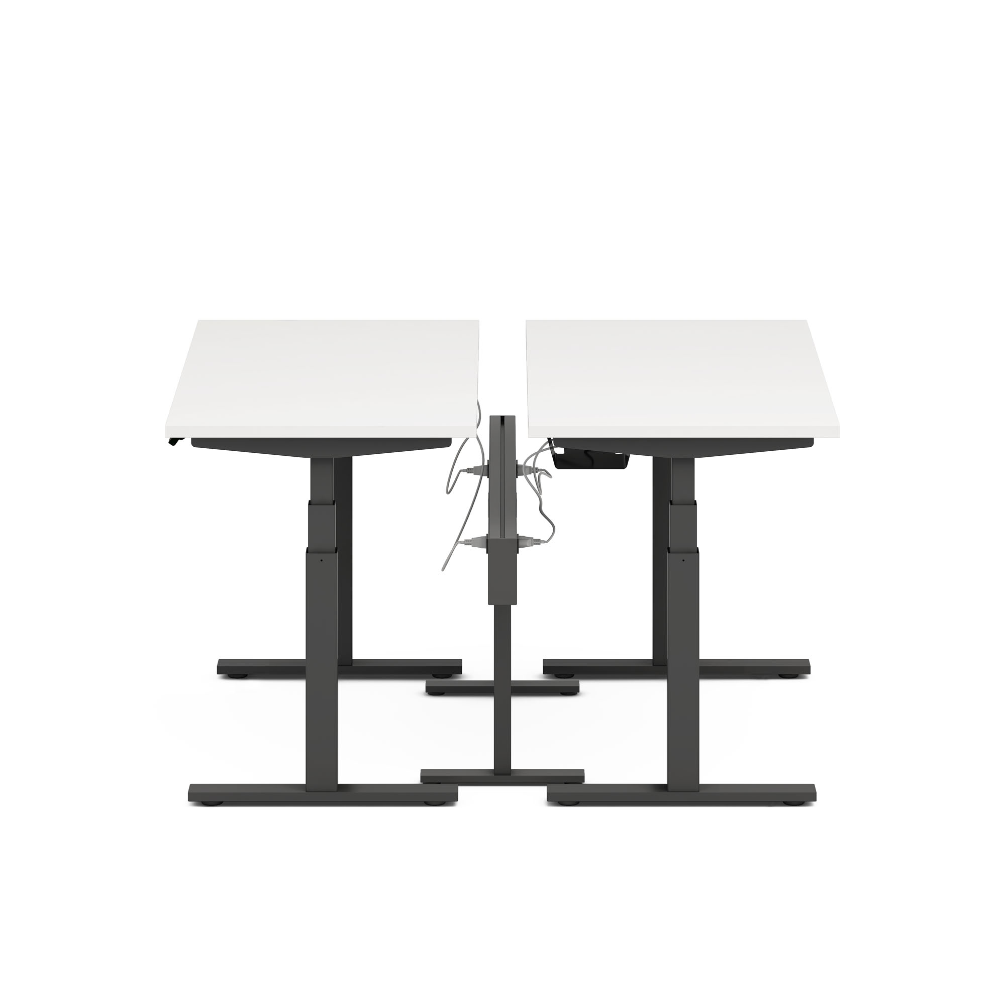 Series L Desk for 2 + Boom Power Rail, White, 57", Charcoal Legs,White,hi-res