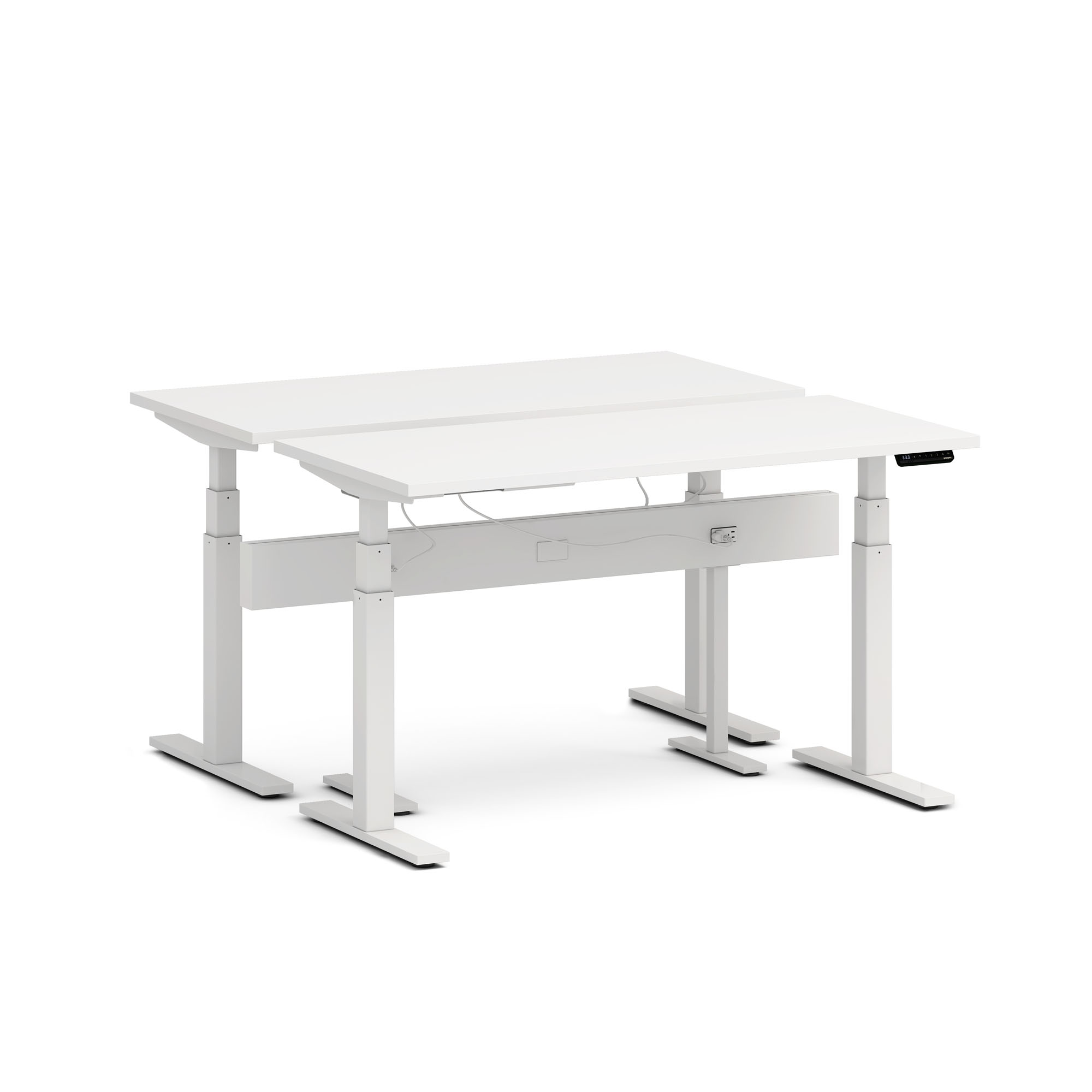 Series L Desk for 2 + Boom Power Rail, White Legs