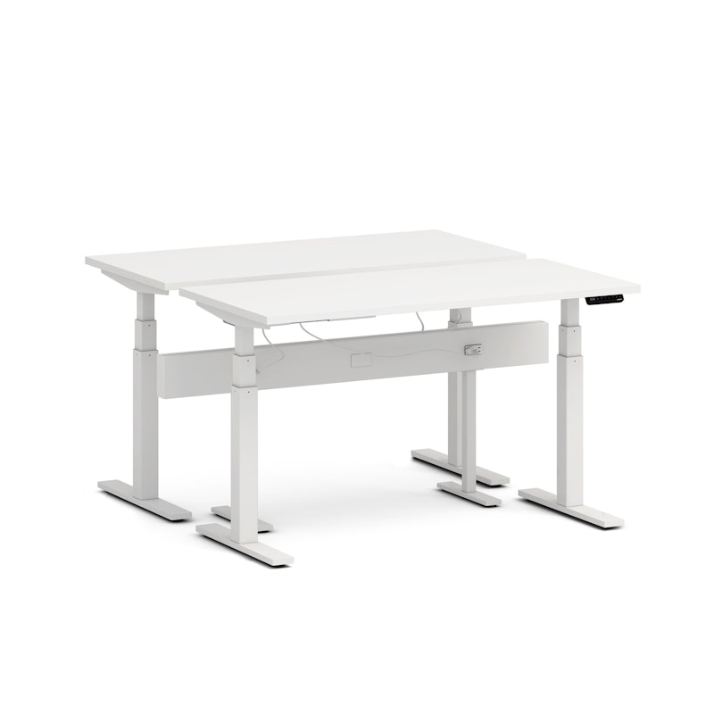 Series L Desk for 2 + Boom Power Rail, White, 57", White Legs,White,hi-res image number 0.0