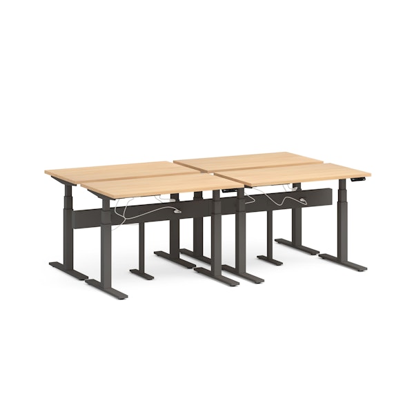 Series L Desk for 4 + Boom Power Rail, Natural Oak, 47", Charcoal Legs,Natural Oak,hi-res