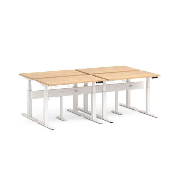 Series L Desk for 4 + Boom Power Rail, Natural Oak, 47", White Legs,Natural Oak,hi-res