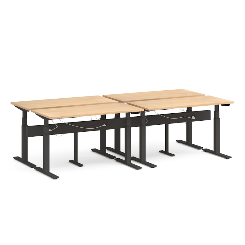Series L Desk for 4 + Boom Power Rail, Natural Oak, 57", Charcoal Legs,Natural Oak,hi-res image number 0.0