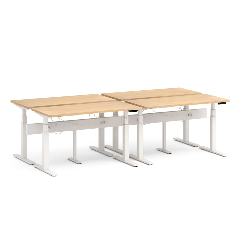Series L Desk for 4 + Boom Power Rail, Natural Oak, 57", White Legs,Natural Oak,hi-res image number 0.0
