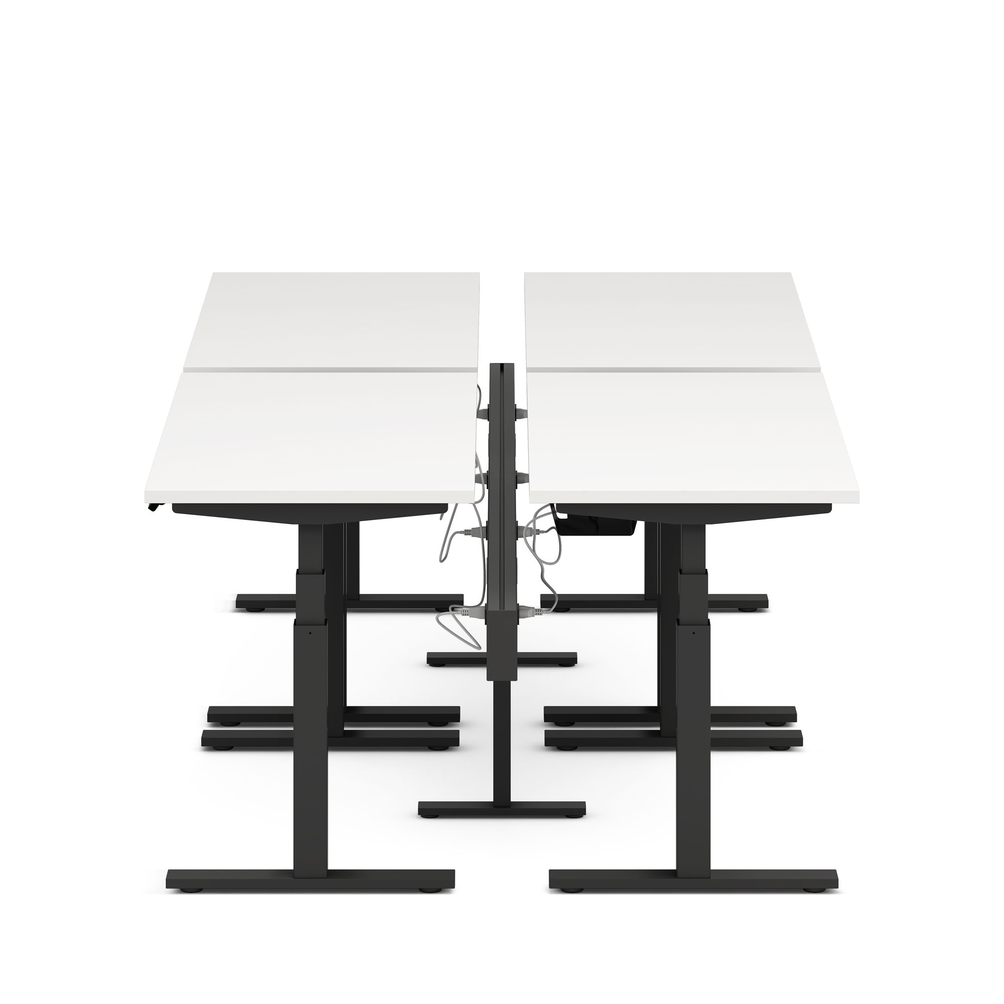 Series L Desk for 4 + Boom Power Rail, White, 57", Charcoal Legs,White,hi-res