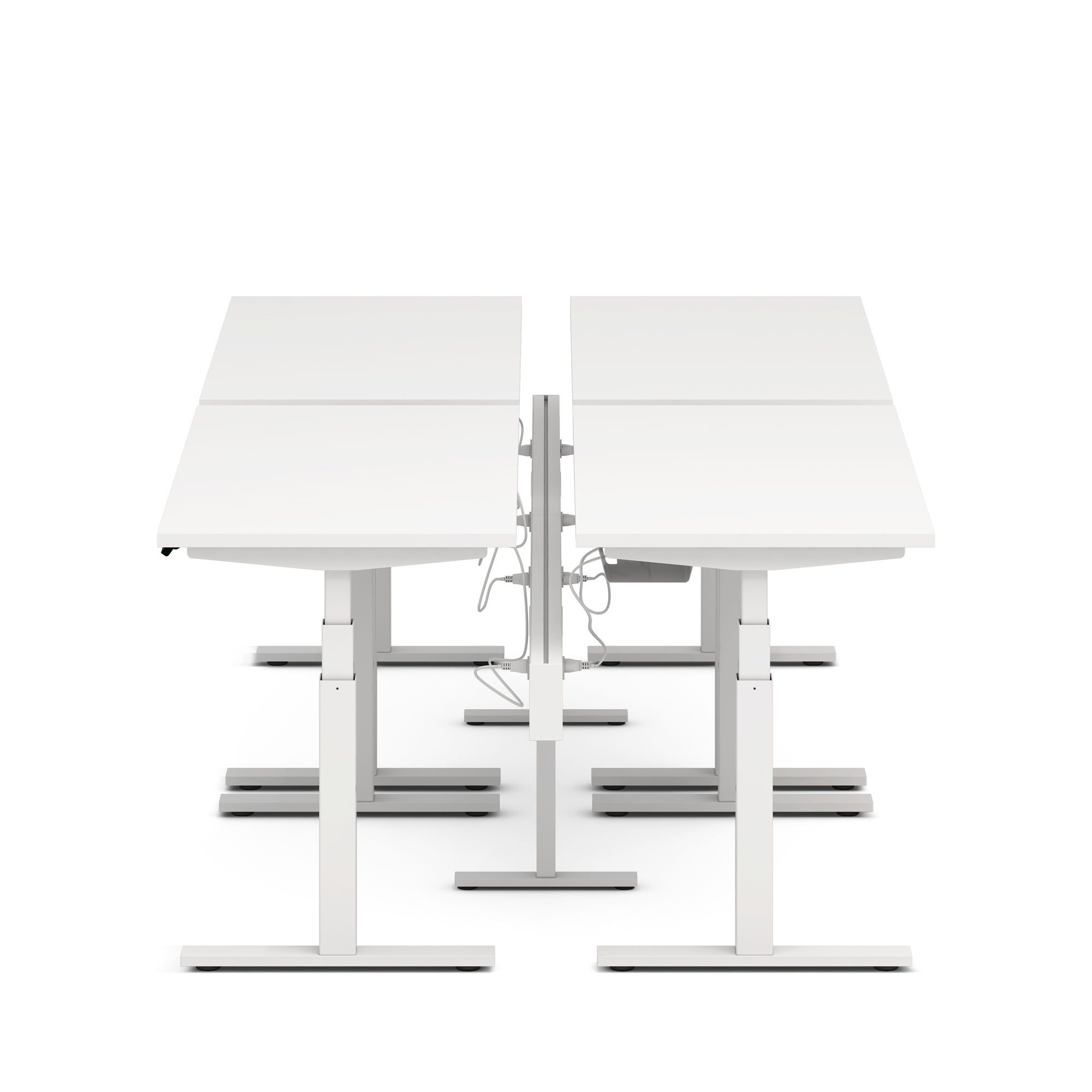 Series L Desk for 4 + Boom Power Rail, White, 57", White Legs,White,hi-res