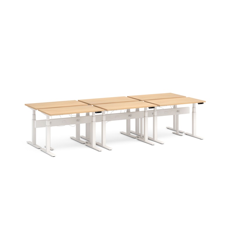 Series L Desk for 6 + Boom Power Rail, Natural Oak, 47", White Legs,Natural Oak,hi-res image number 0.0