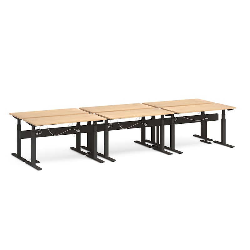 Series L Desk for 6 + Boom Power Rail, Natural Oak, 57", Charcoal Legs,Natural Oak,hi-res image number 0.0
