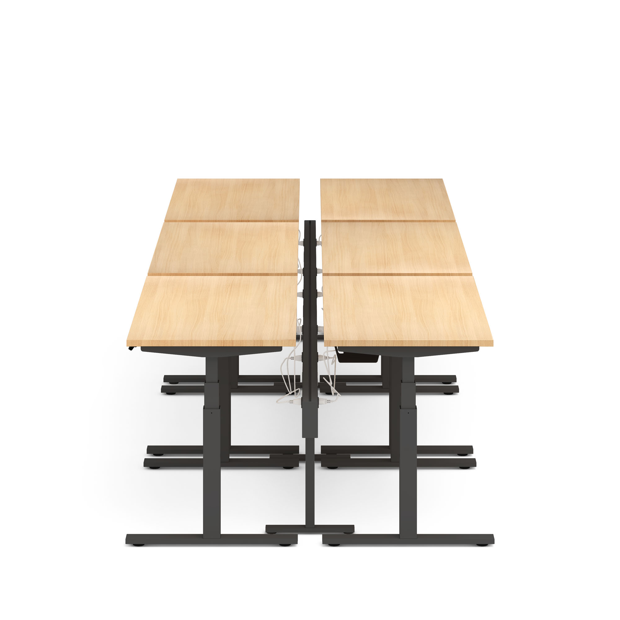 Series L Desk for 6 + Boom Power Rail, Natural Oak, 57", Charcoal Legs,Natural Oak,hi-res