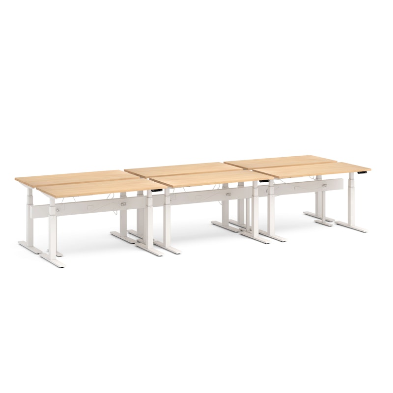 Series L Desk for 6 + Boom Power Rail, Natural Oak, 57", White Legs,Natural Oak,hi-res image number 0.0