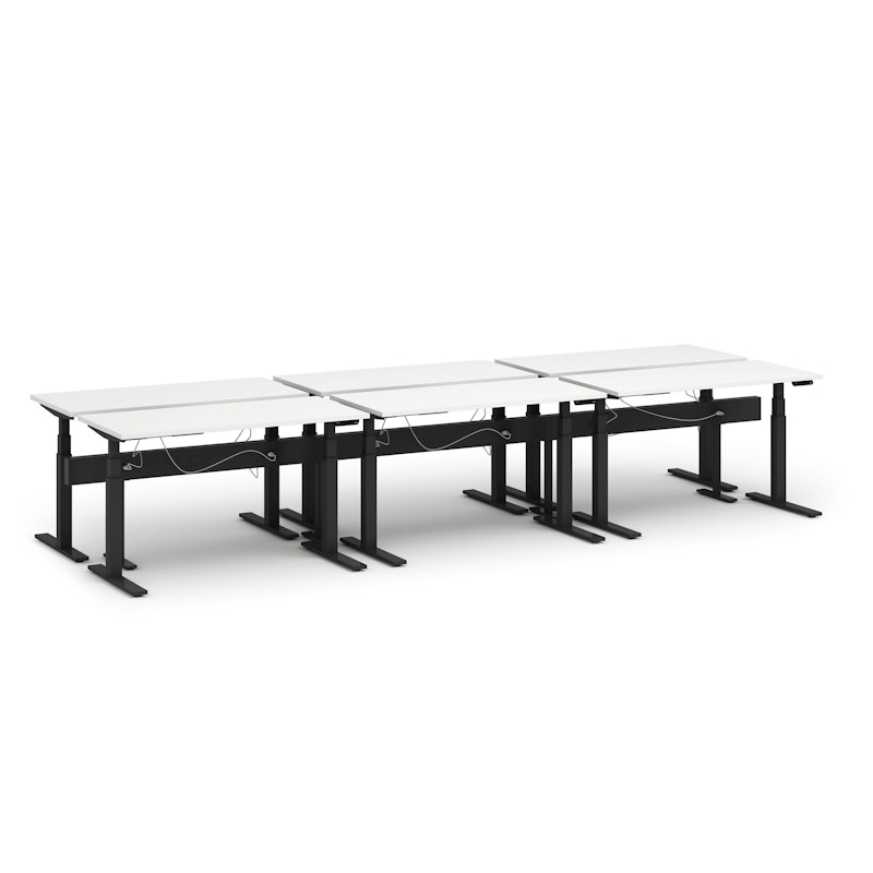 Series L Desk for 6 + Boom Power Rail, White, 57", Charcoal Legs,White,hi-res image number 0.0
