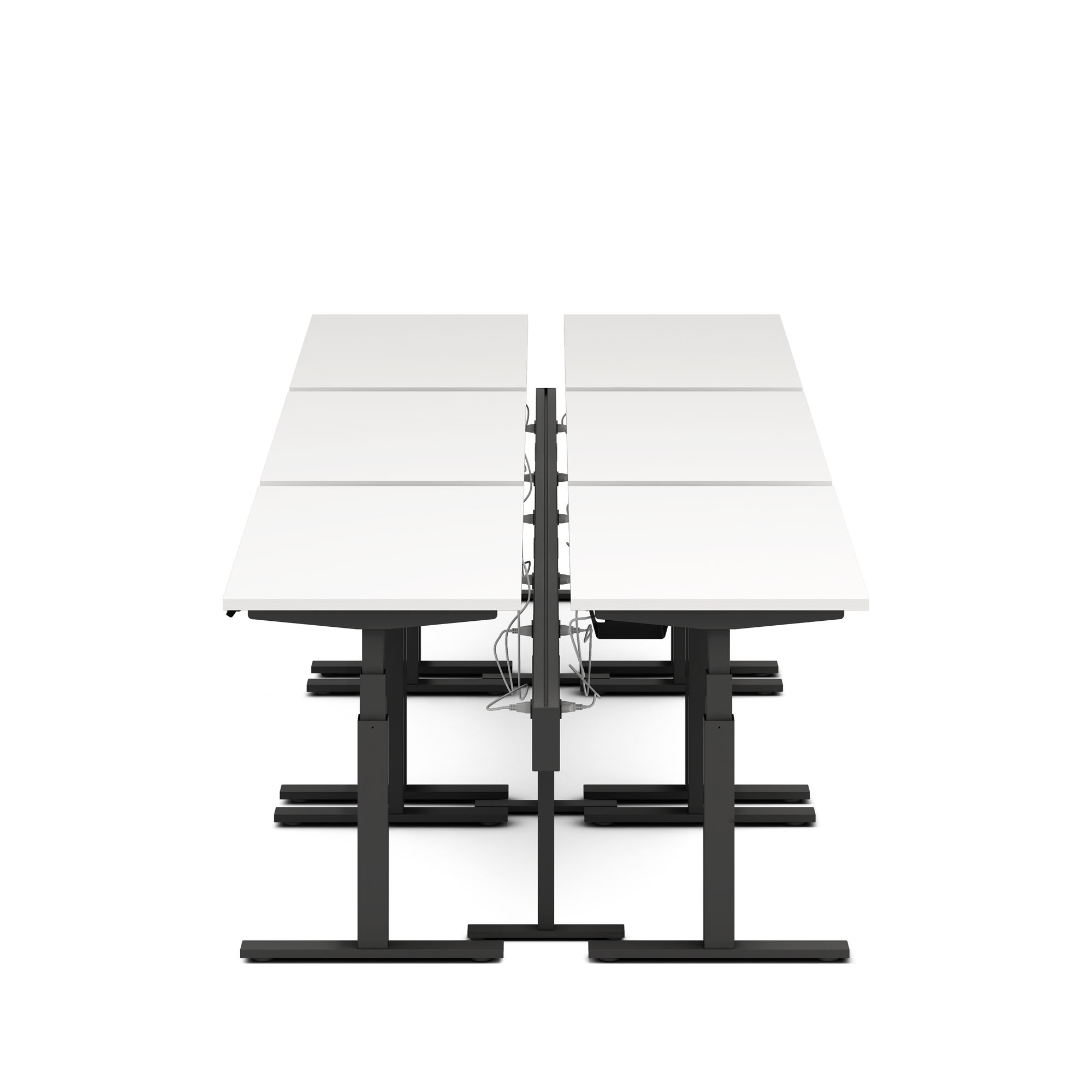 Series L Desk for 6 + Boom Power Rail, White, 57", Charcoal Legs,White,hi-res