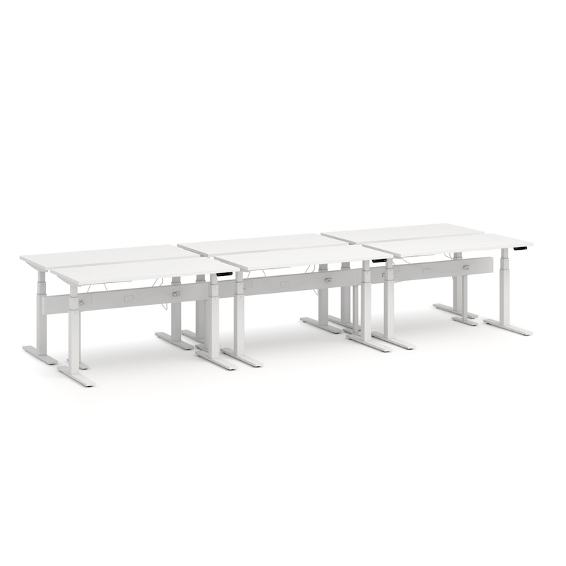 Series L Desk for 6 + Boom Power Rail, White, 57", White Legs,White,hi-res image number 0.0