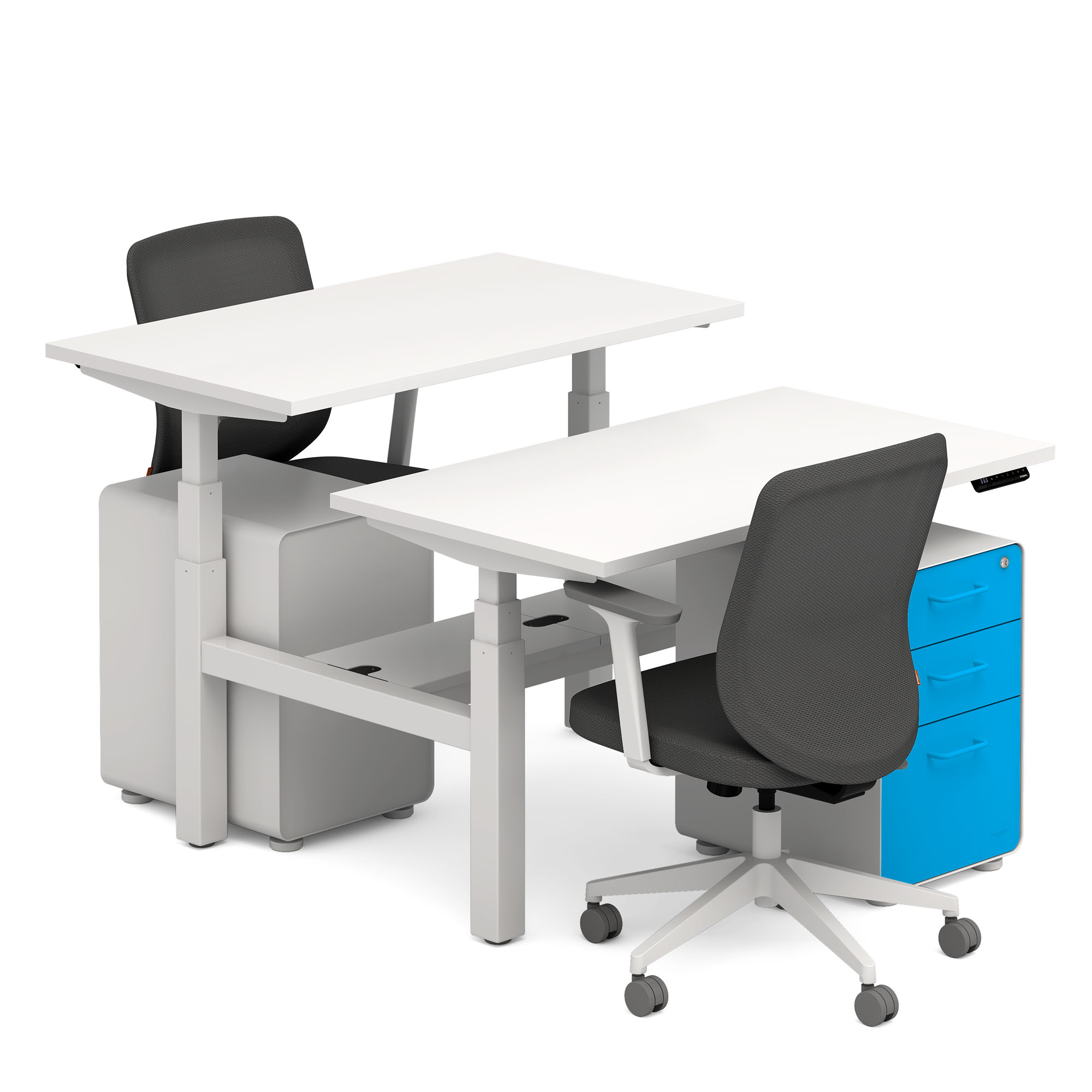 White Series L 47 Double Desk Max Task Chair Pool Blue Stow