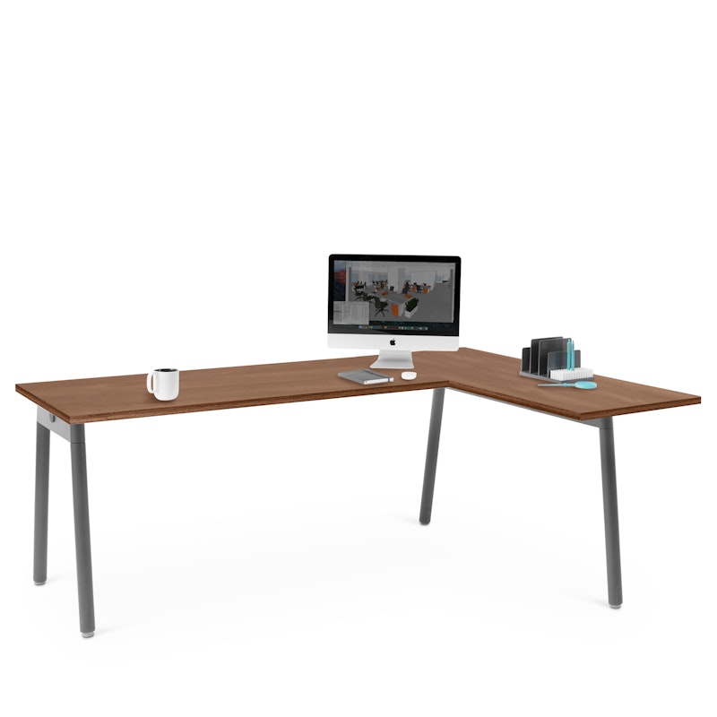 Series A Corner Desk, Walnut with Charcoal Base, Right Handed,Walnut,hi-res image number 4