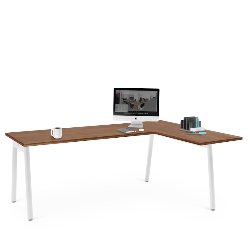 Series A Corner Desk, Walnut with White Base, Right Handed,Walnut,hi-res image number 3.0