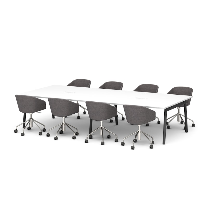 Series A Scale Rectangular Conference Table, White, 132x60", Charcoal Legs,White,hi-res image number 1.0