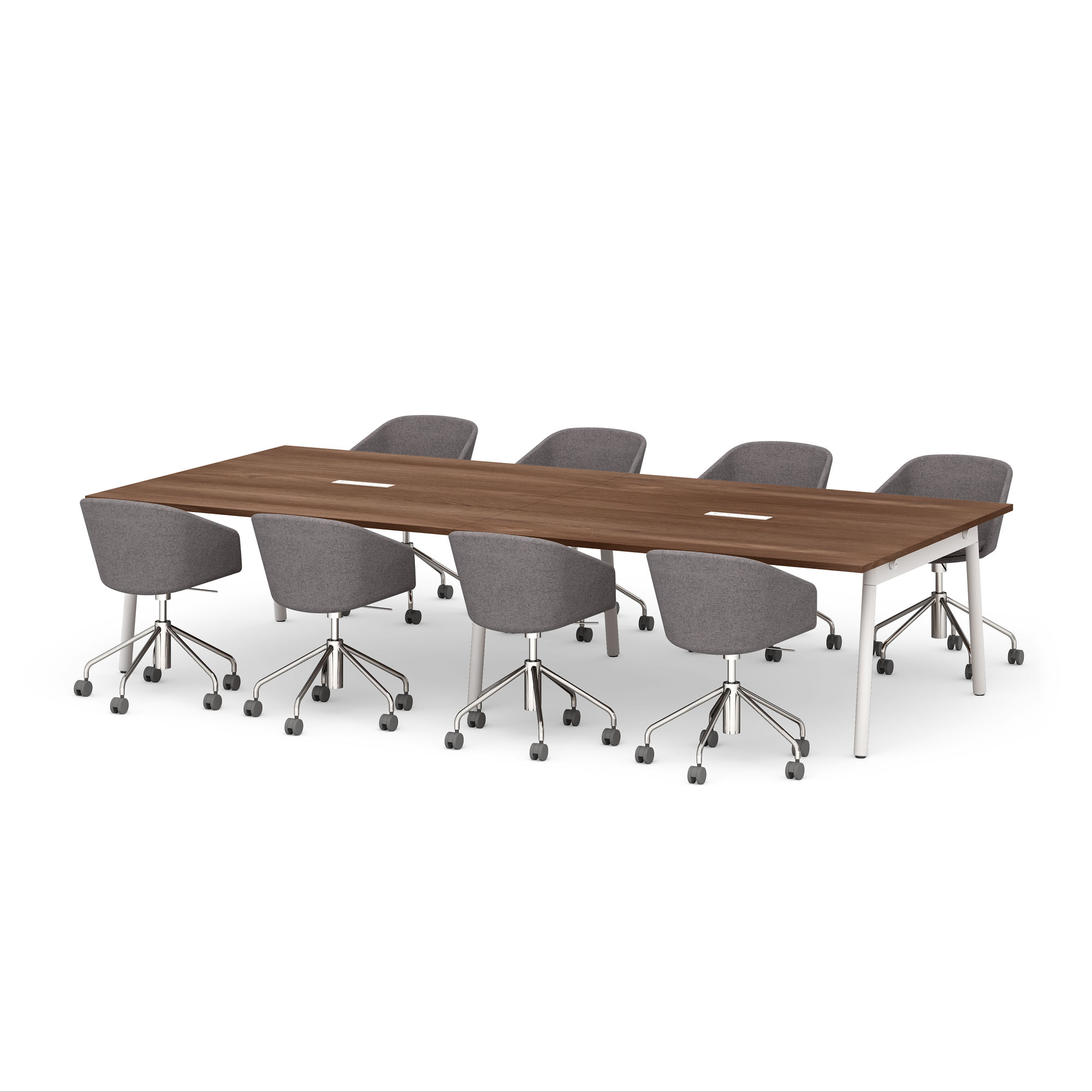Series A Scale Rectangular Conference Table, Walnut, 132x60", White Legs,Walnut,hi-res