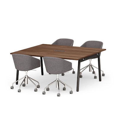 Series A Scale Rectangular Conference Table, Walnut, 66x60", Charcoal Legs,Walnut,hi-res
