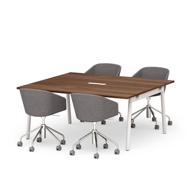 Series A Scale Rectangular Conference Table, Walnut, 66x60", White Legs,Walnut,hi-res