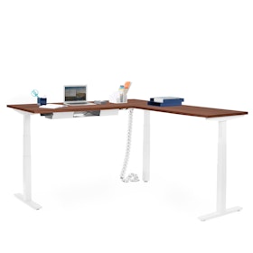 Series L  Adjustable Height Corner Desk with White Legs, Right Handed