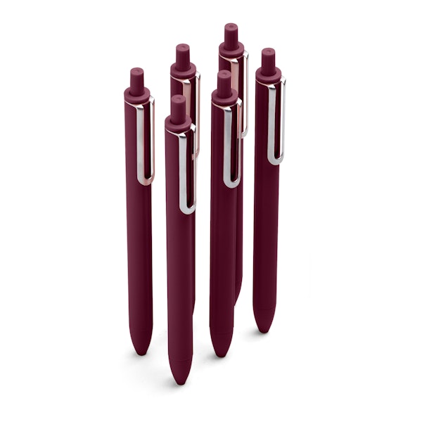 Wine Retractable Gel Luxe Pens w/ Black Ink, Set of 6,Wine,hi-res