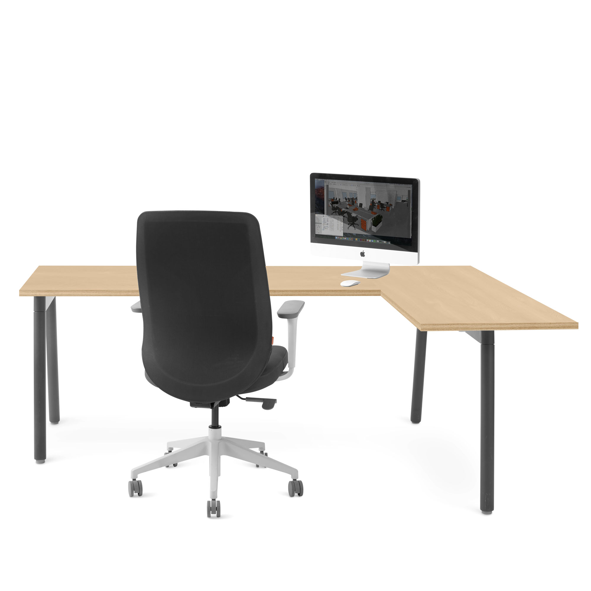 Series A Corner Desk, Natural Oak with Charcoal Base, Right Handed,Natural Oak,hi-res