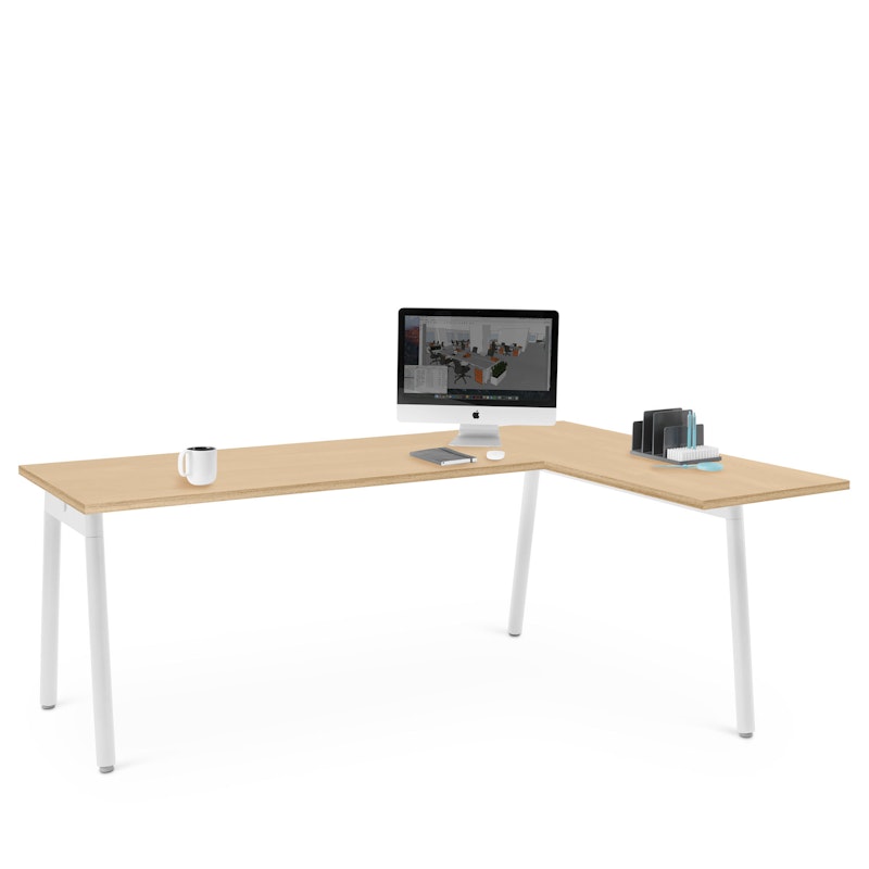 Series A Corner Desk, Natural Oak with White Base, Right Handed,Natural Oak,hi-res image number 3.0