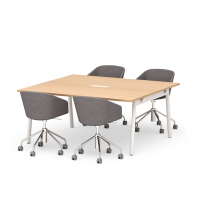 Series A Scale Rectangular Conference Table, Natural Oak 66x60", White Legs,Natural Oak,hi-res