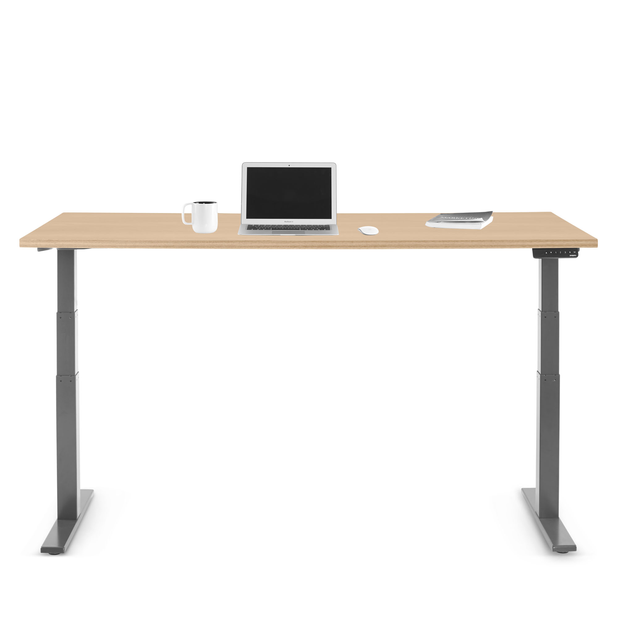 Series L Adjustable Height Single Desk Natural Oak 72 Charcoal