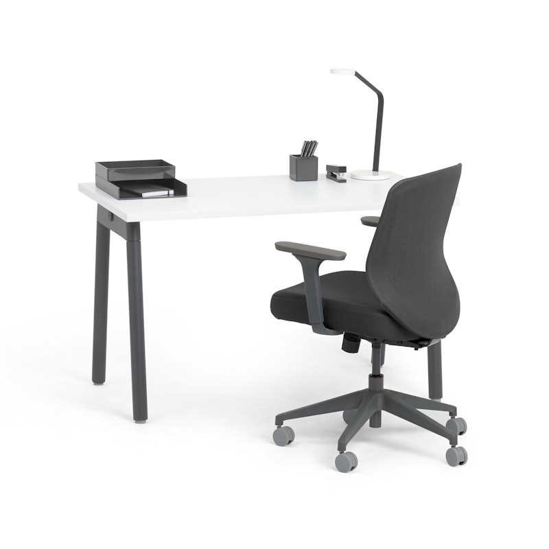 Series A Single Desk for 1, White, 47", Charcoal Legs,White,hi-res image number 0.0