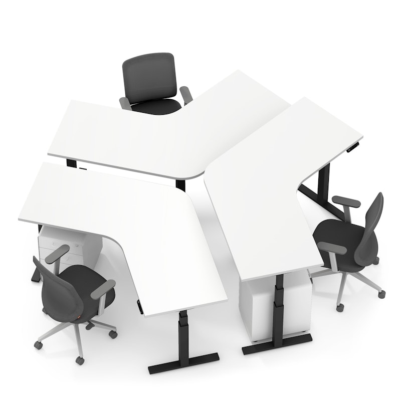 Series L Adjustable Height 120 Degree Desk for 3 + Boom Power Rail, White, Charcoal Legs,,hi-res image number 1.0