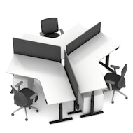 Series L Adjustable Height 120 Degree Desk for 3 + Boom Power Rail, White, Charcoal Legs,,hi-res