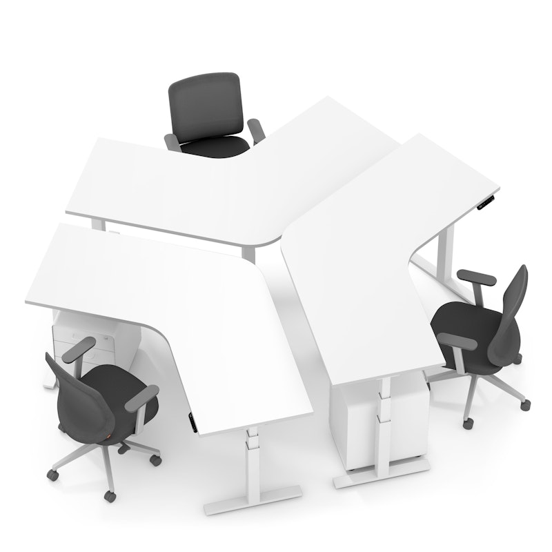 Series L Adjustable Height 120 Degree Desk for 3 + Boom Power Rail, White, White Legs,,hi-res image number 2